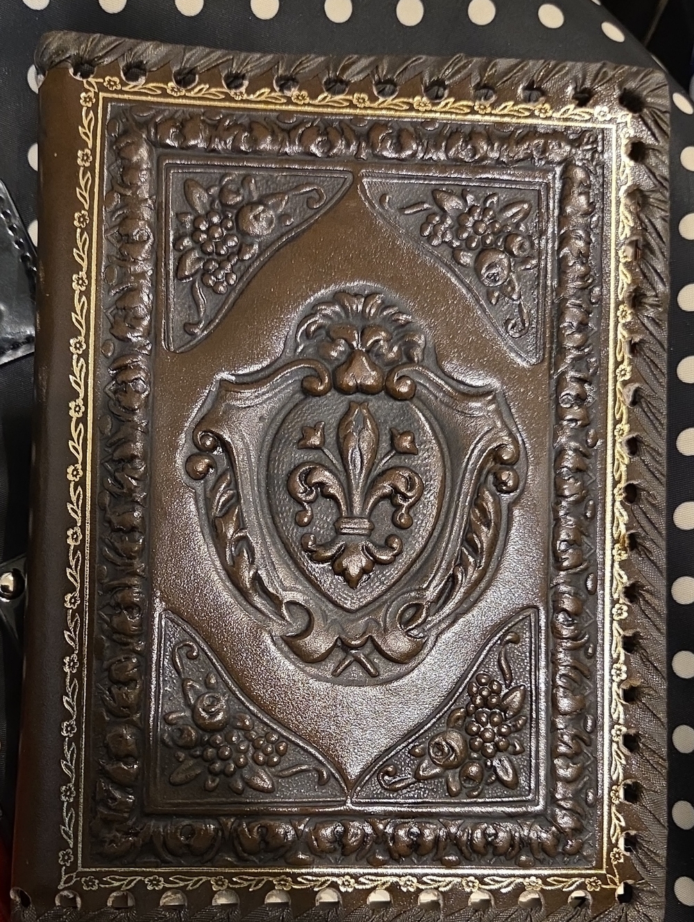 Vintage Italian Leather Address Book / Organizer - Embossed Floral & Geometric D